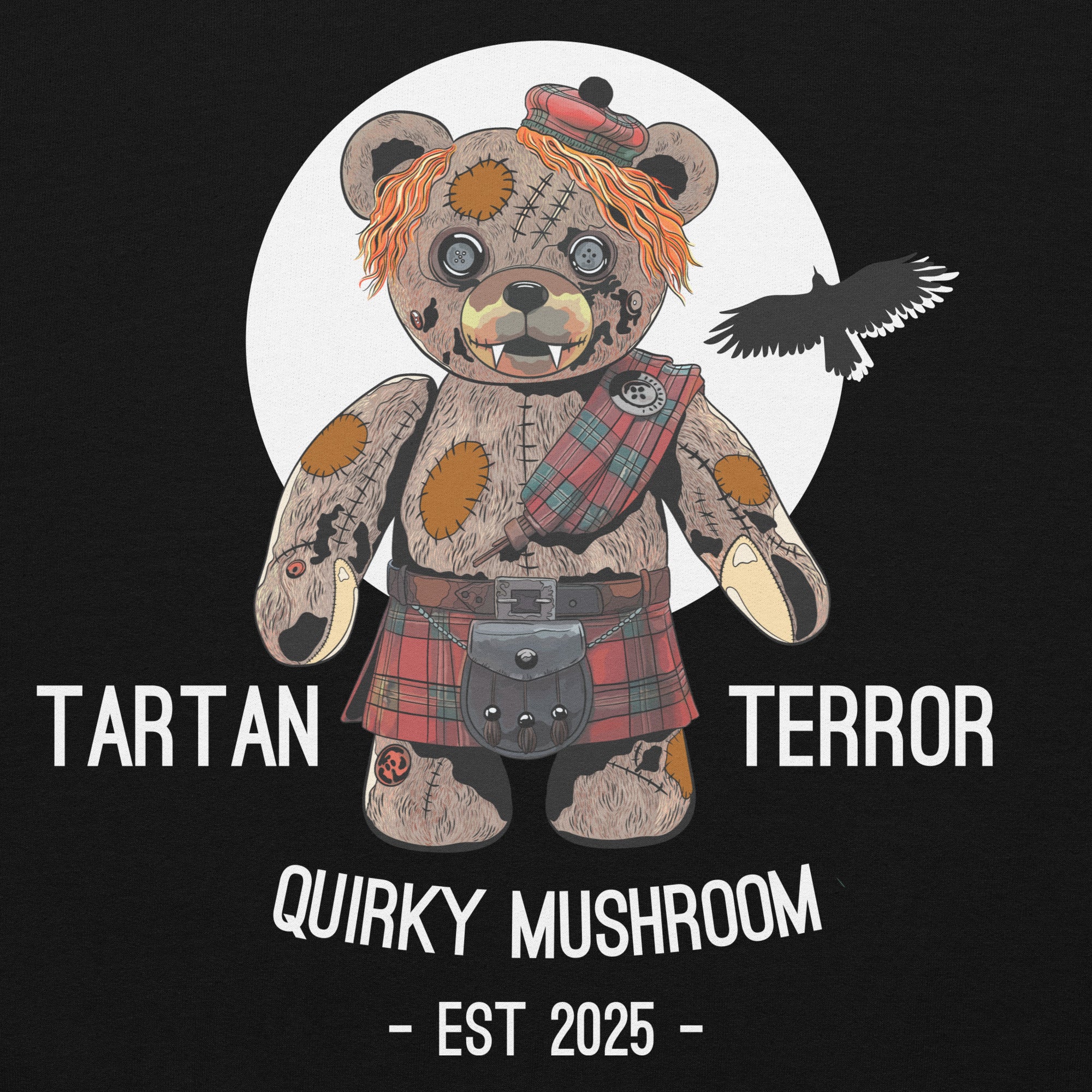 Quirky Mushroom Original Tartan Terror Bear Unisex Hoodie In Black