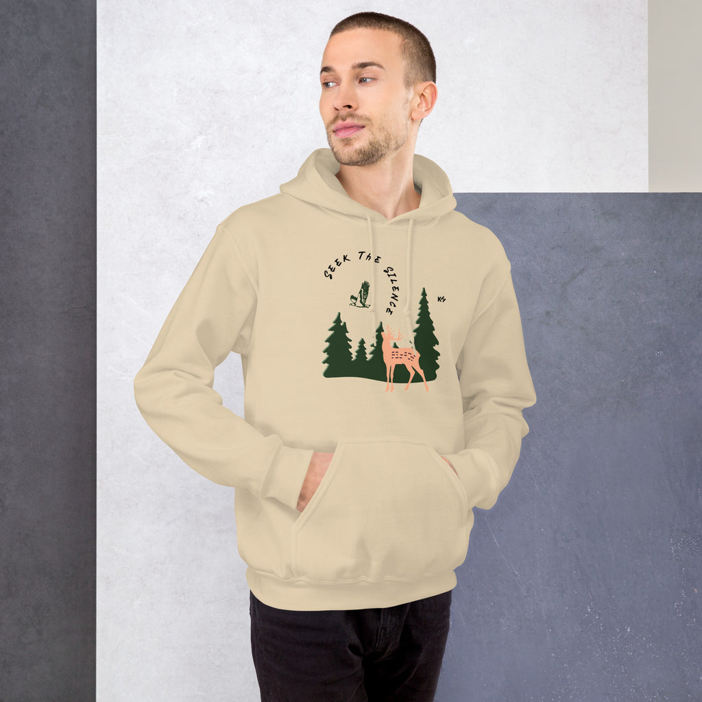 Knowledge Hub Seek The Silence Graphic Design Unisex Hoodie In Sand